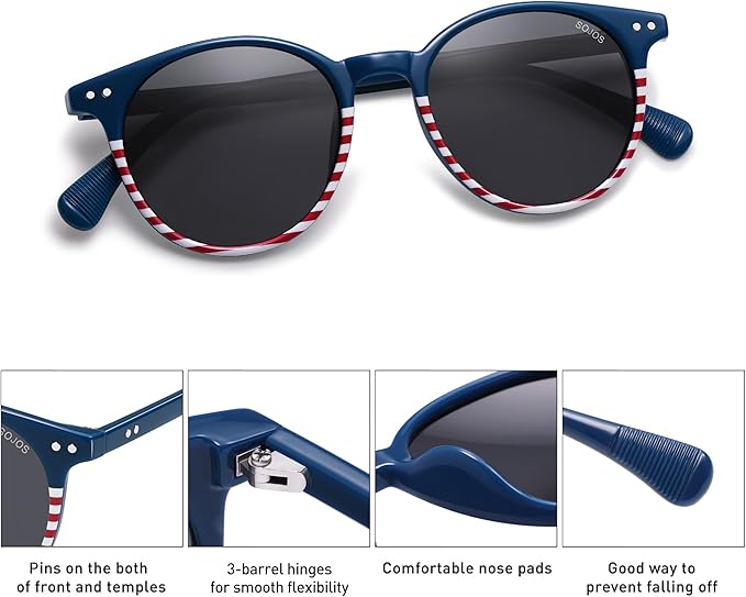 SOJOS Small Round Classic Polarized Sunglasses for Women Men Vintage Style UV400 Lens MAY SJ2113