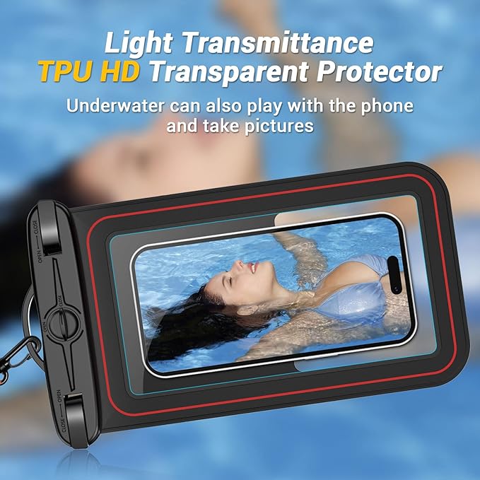 Floating Waterproof Phone Pouch, Large Waterproof Cell Phone Case, IPX8 Phone Dry Bag for iPhone 16/15/14/13/12/11/SE Series, Galaxy S25 Ultra/S24/S23 Up to 9’’ Black