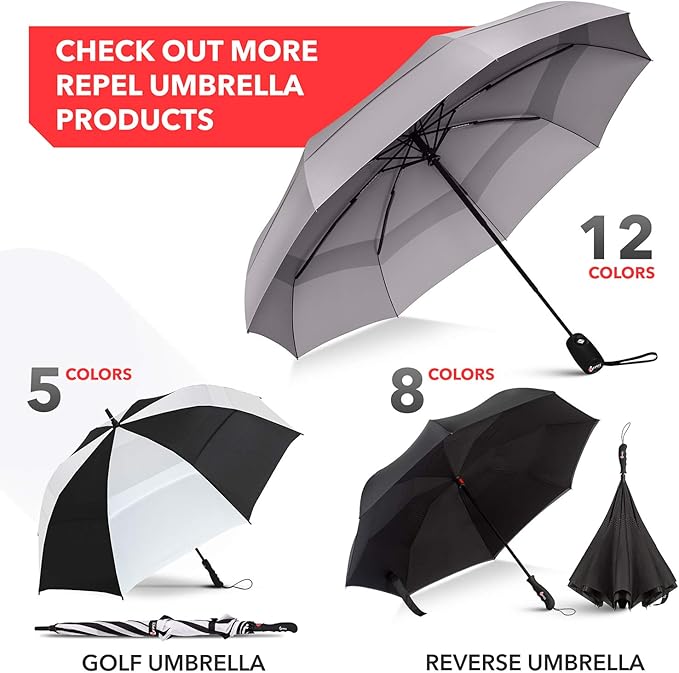 REPEL Windproof Travel Umbrella - Compact & Withstands Winds up to 85MPH , Strongest Premium Auto Folding Umbrella for Rain and Sun - Durable, Light & Portable for Women & Men , Fits Backpack & Cars