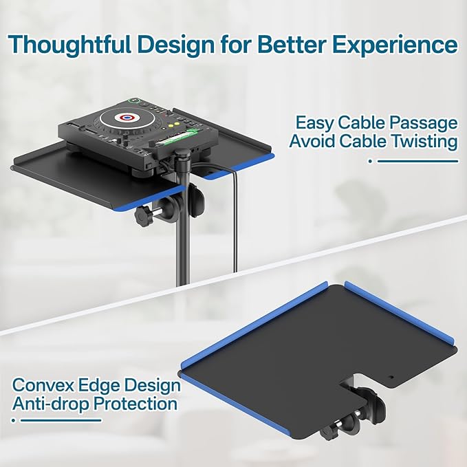 Metal Microphone Stand Tray with Mic Stand Phone Holder - 11.7" x 7.8" Functional Large Mic Stand Tray Shelf for Studio, Concert, Karaoke Clamp on Music Stand Shlef Attachment