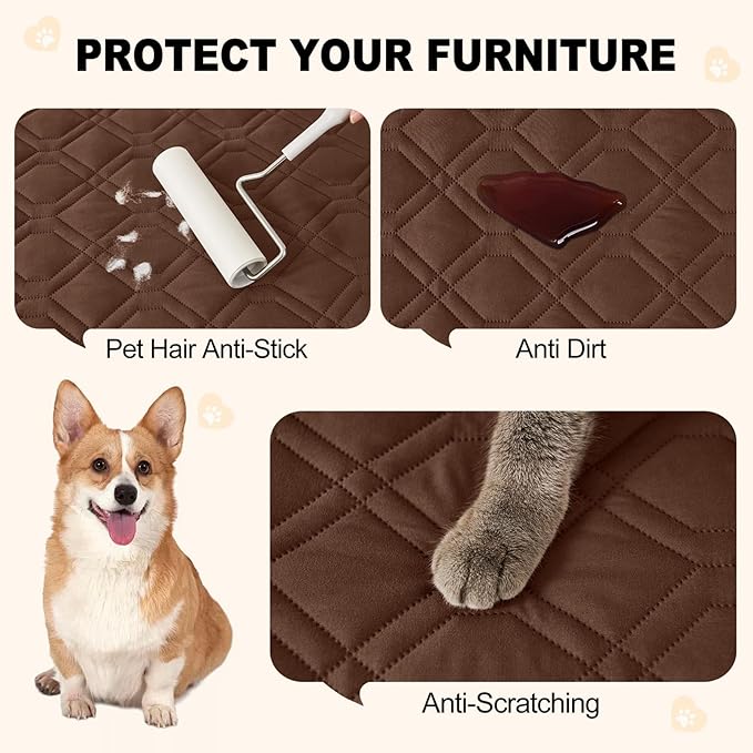 Smiry Waterproof Dog Blanket, 52x82 Inch Soft Pet Bed Cover Reversible, Washable Sofa Couch Furniture Protector for Small Medium Large Dog Puppy Cat, Geometric, Brown/Chocolate