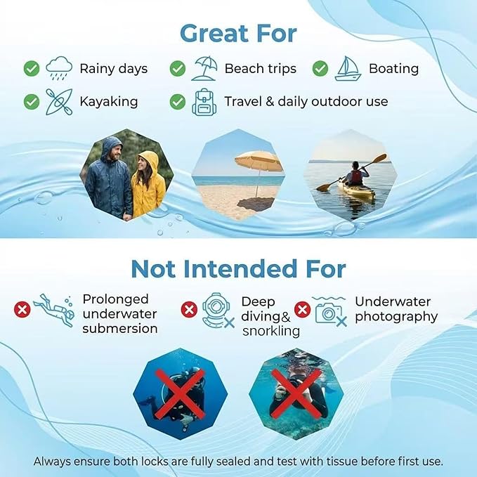 2-Pack IPX8 Floating Waterproof Phone Pouch, Dry Bag with Lanyard, Fits up to 7.2”, Compatible with iPhone 16/15/14/13 Pro Max, Galaxy S25/S24 Ultra, Pixel for Snorkeling, Kayaking (White-White)