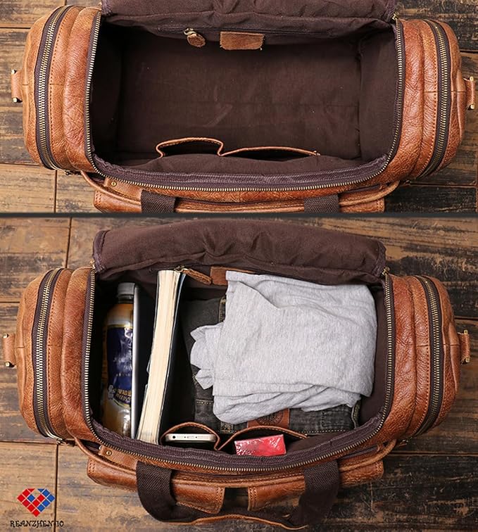 Full CowhideLeather Large duffel bags for men holdall leather travel bag overnight gym sports weekend bag (brown)