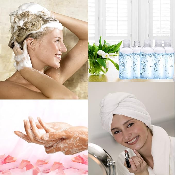 Clear Plastic Empty Squeeze Bottles 9 Pack 3.4oz/100ml with Flip Cap TSA Travel Bottle for Shampoo, Conditioner & Lotion (9 Counts)