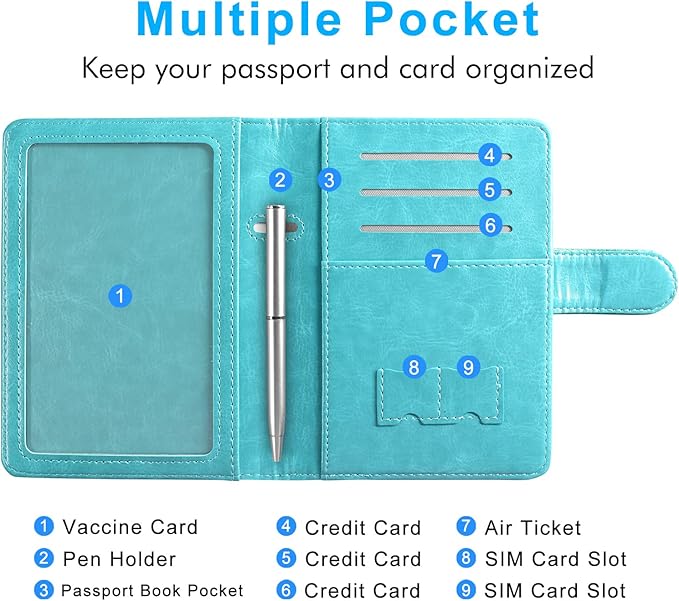 ACdream Passport and Vaccine Card Holder Combo, Cover Case with CDC Vaccination Card Slot, Leather Travel Documents Organizer Protector, with RFID Blocking, for Women and Men- Coconut tree