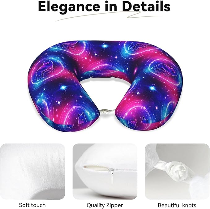 Travel Neck Pillows for Sleeping Rest Car Airplanes Purple Blue Galaxy Cool Wolf Art, Memory Foam with Removable Breathable Zipper Cover Washable for Men Women