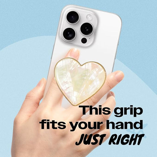 OnTheGrip Cute Natural Seashell Design Heart Shape Collapsible Mobile Phone Grip Stand Holder for Smartphone Tablet Cell Phone Accessory (Crème)