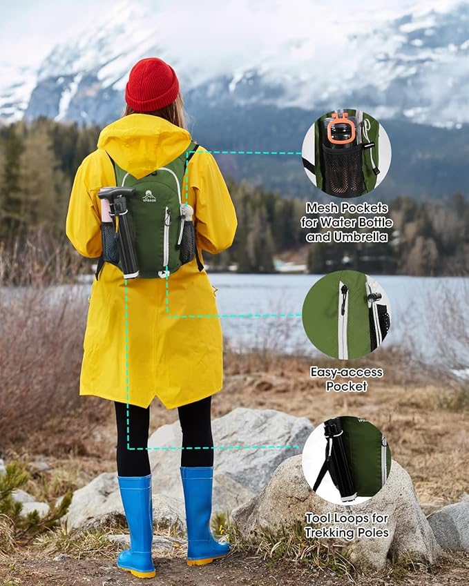 Small Hiking Backpack with Front Phone Holder, Packable Back pack with Chest and Waist Strap, Lightweight Daypack for Women Men