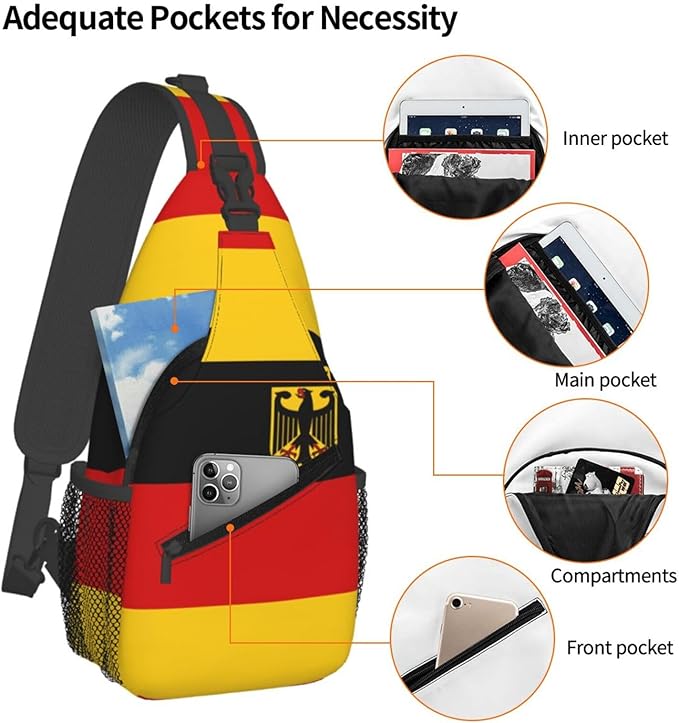 Germany Flag Sling Bag Multipurpose Crossbody Sling Backpack Travel Cycling Hiking Shoulder Bag For Women Men