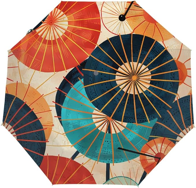 Windproof Travel Umbrella Retro Japanese Style Umbrella Compact Auto Open/Close Folding Umbrellas for Rain