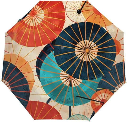 Windproof Travel Umbrella Retro Japanese Style Umbrella Compact Auto Open/Close Folding Umbrellas for Rain