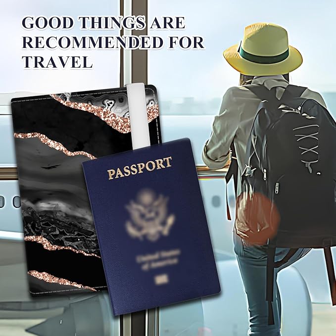 Passport Holder for Travel Essentials, RFID Premium Leather Passport Wallet Cover Case for Travel Must Haves Accessories, Passport Book Holders for Women Men Luxury Gold Marble