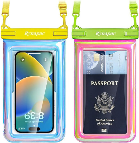 Waterproof Phone Pouch Floating for Beach Essentials, IPX8 Underwater Cell Phone Holder with Lanyard for iPhone 16 15 14 Pro Max, Galaxy S24/23/22 (Iridescent, Regular Size [8.5inch])