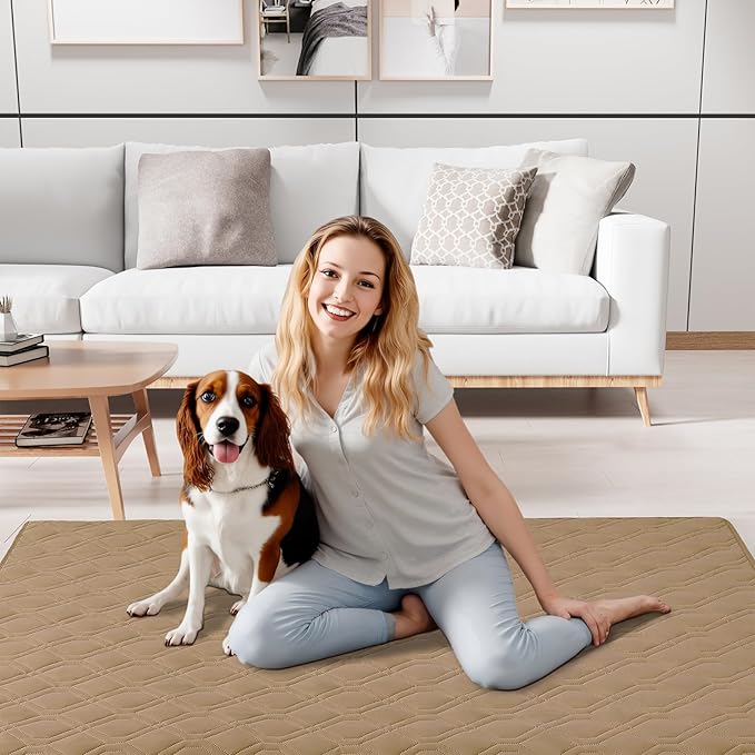 Smiry Waterproof Dog Blanket, 82x82 Inch Soft Pet Bed Cover Reversible, Washable Sofa Couch Furniture Protector for Small Medium Large Dog Puppy Cat, Geometric, Camel/Beige