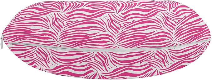 Ambesonne Zebra Print Travel Pillow Neck Rest, Striped Zebra Animal Skin Pattern in Vivid Color Fun Art Print, Memory Foam Traveling Accessory for Airplane and Car, 12", Pink Black