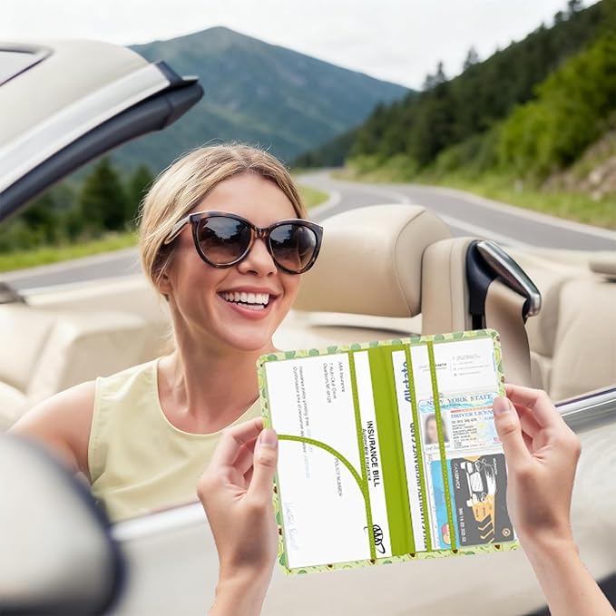 Car Registration and Insurance Card Holder, Document Holder for Cards, Driver Vehicle License Document Glove Box Compartment Organizer, Car Essentials For Women