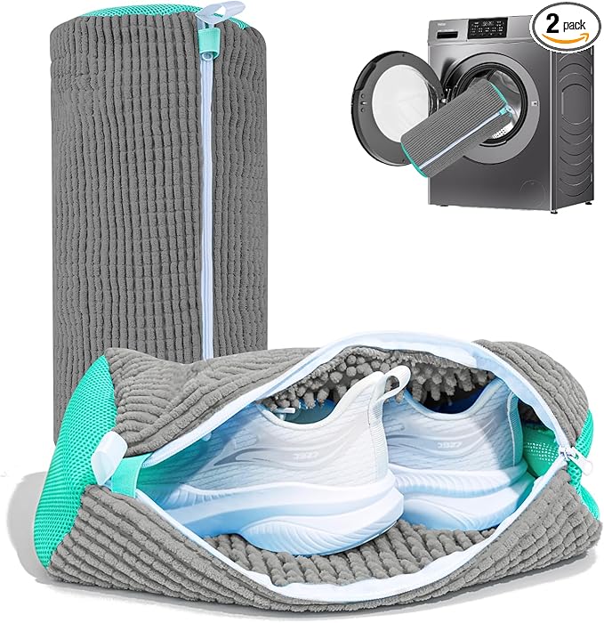 Shoe Washing Machine Bag: Laundry Shoe Bag for Washer and Dryer - 2pc Reusable Shoe Cleaning Bag for Sneaker Tennis Shoes Unstain Cleaner Kit (Gray 2pcs)