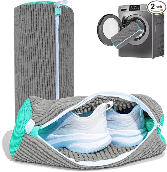 Shoe Washing Machine Bag: Laundry Shoe Bag for Washer and Dryer - 2pc Reusable Shoe Cleaning Bag for Sneaker Tennis Shoes Unstain Cleaner Kit (Gray 2pcs)