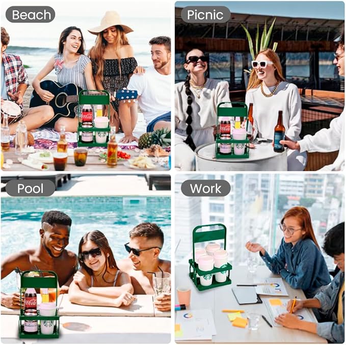 musbus Reusable Drink Carrier with Handle for Delivery Drivers, Portable Cup/Coffee Holder Accessories for Delivery, Foldable Drinks Caddy with Tray, Car Durable Plastic Festive Bottle, Vacation