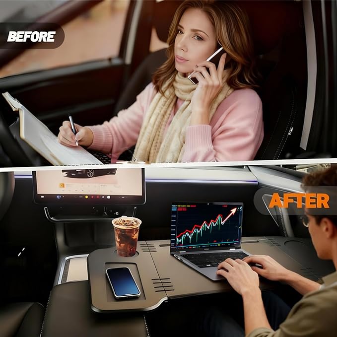 HOACHAN 2 in 1 Car Desk Steering Wheel Tray, Foldable Car Table Holder for Laptop Eating and Traveling, Upgraded Design
