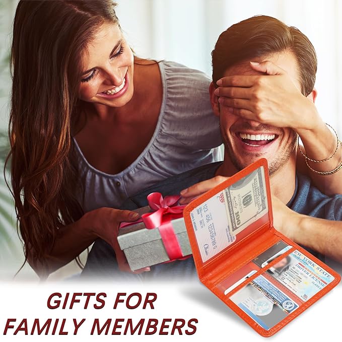 2-Pack Registration and Insurance Card Holder, Vehicle Glove Box Car Organizer with Magnetic Closure, Interior Car Accessories for Documents, Cards, License Storage, Orange