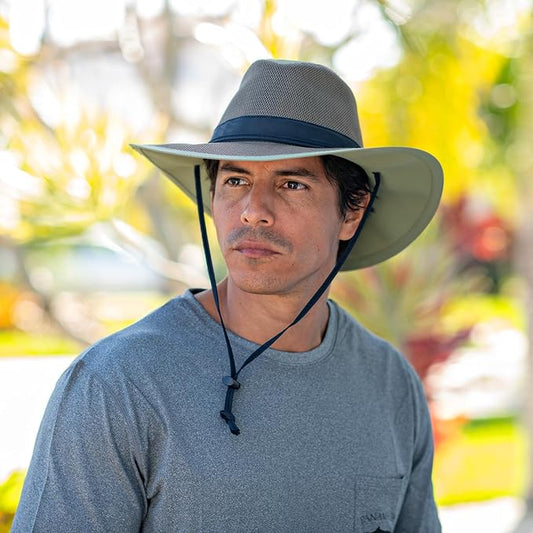 Mesh Crown Safari Men's Sun Hat, 3" Brim, Adjustable Chin Cord, UPF (SPF) 50+ Sunhat Protection