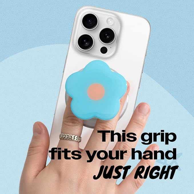 OnTheGrip Compatible with Magsafe Magnetic Cute Solid Color Daisy Flower Design Collapsible Mobile Phone Grip Stand Holder for Smartphone Tablet Cell Phone Accessory (Blue)