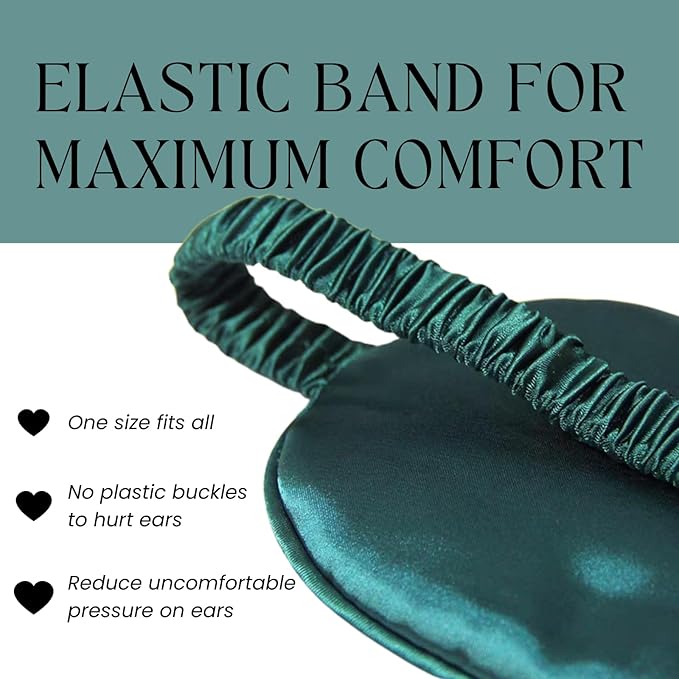 Silk Satin Sleeping Eye Mask, Dark Green Sleep Eye Mask Night Blindfold for Women and Men, Soft Breathable Blackout Eyeshade Eye Cover for Travel, Wedding Bridesmaid Gift