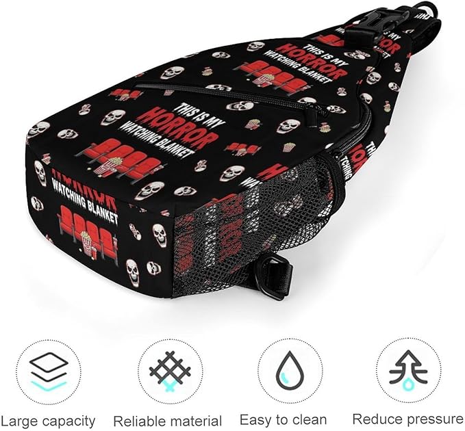 SWEET TANG Fashion Sling Backpack, Lightweight Sling Shoulder Bag, Outdoor Chest Crossbody Bike Gym Runner Daypack with Adjustable Strap for Men Women, Horror Movie Watching Blanket