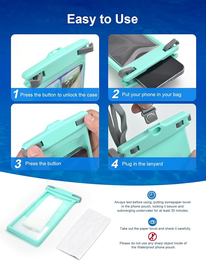 wellhouse Waterproof Phone Pouch, Waterproof Phone Case for iPhone 16 15 14 13 12 Pro Max XS Samsung, IPX8 3D Cellphone Dry Bag Beach Essentials (1 Pack - Crystal Green8.0, 8 inch)