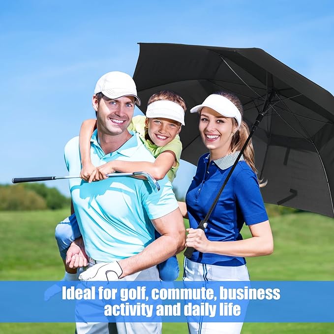 Jexine 10 Pcs Large Automatic Open Golf Umbrella 62 Inch Double Canopy Rain Umbrella Windproof Waterproof Heavy Duty for Men Women Family Travel Sports