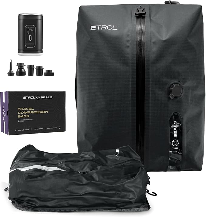 TPU Vacuum Bag for Travel, 70D Nylon Reusable Compression Bag with IP67 Waterproof Zipper, Compression Packing Cubes for Clothing, Space Saver Bags for Luggage and Backpack(Gray-1 PCS + PUMP)