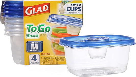 GladWare To Go Snack Food Storage Containers, Medium Rectangle Holds 24 Ounces of Food, 4 Count Set | Tupperware, Plastic Food Container, Meal Prep Container, Plastic Containers with Lids