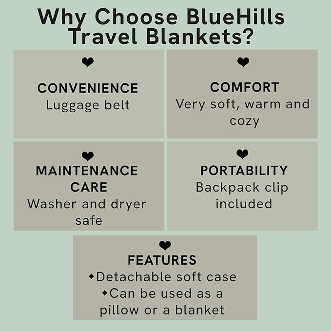 BlueHills Premium 2 Pack Travel Blanket Pillow in Mini Soft Case Plush Airplane Blanket in Bag Compact Luggage Belt Plane Pillows Gifts Long Flight Blankets Essentials Gray M21