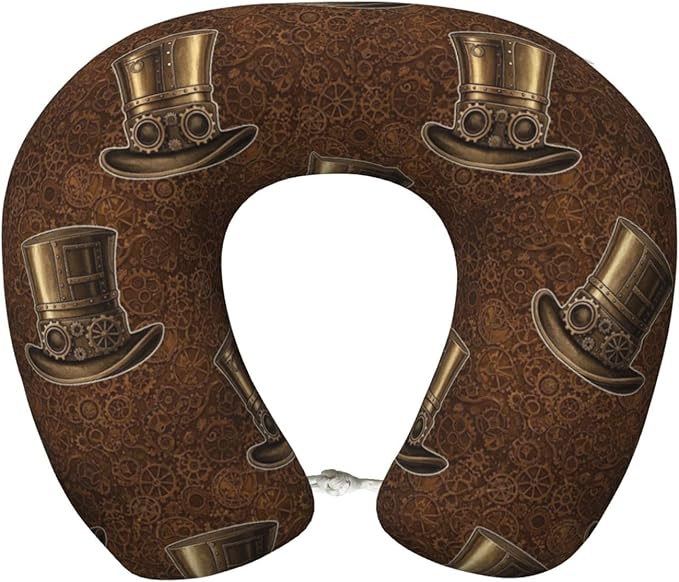 Neck Pillow Memory Foam Travel Pillows Comfortable for Airplane Flight Car Travel Office Nap and Sleeping, Funny Cushion for Head Shoulder Steampunk Top Hat As A Science Fiction