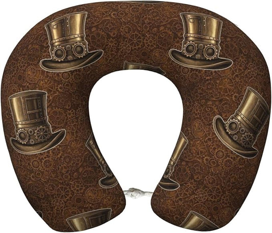 Neck Pillow Memory Foam Travel Pillows Comfortable for Airplane Flight Car Travel Office Nap and Sleeping, Funny Cushion for Head Shoulder Steampunk Top Hat As A Science Fiction