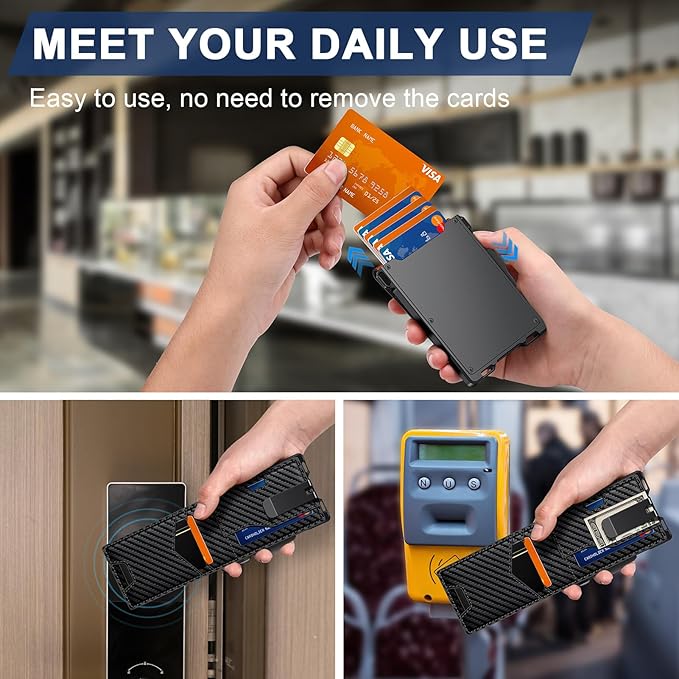 Wallet for Men, Minimalist Slim Mens Wallet with Money Clip, RFID Blocking Smart Pop Up Card Wallet with ID Window, Compact Bifold Wallet,Metal Aluminum Credit Card Holder