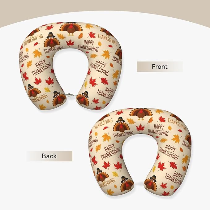 Neck Pillow Memory Foam Travel Pillows Comfortable for Airplane Flight Car Travel Office Nap and Sleeping, Funny Cushion for Head Shoulder Thanksgiving Fall Leaf Funny Turkey