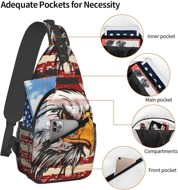 American Flag Sling Bag Multipurpose Crossbody Sling Backpack Travel Cycling Hiking Shoulder Bag For Women Men