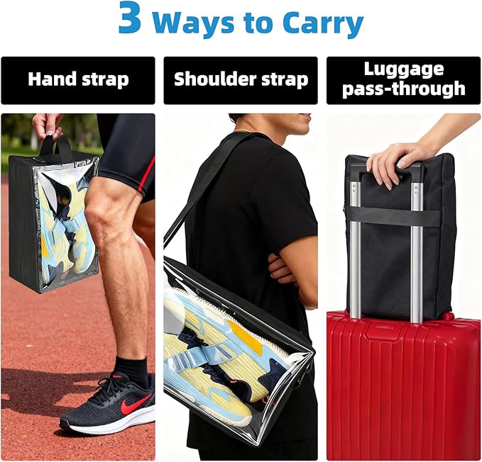 Smell-Proof Soccer Cleats Bag for Men, Soccer Shoe Bag with Shoulder Strap & Luggage Sleeve, Clear Front, Water-Resistant & Odor-Control Sports Travel Gear Organizer(2 PACK)