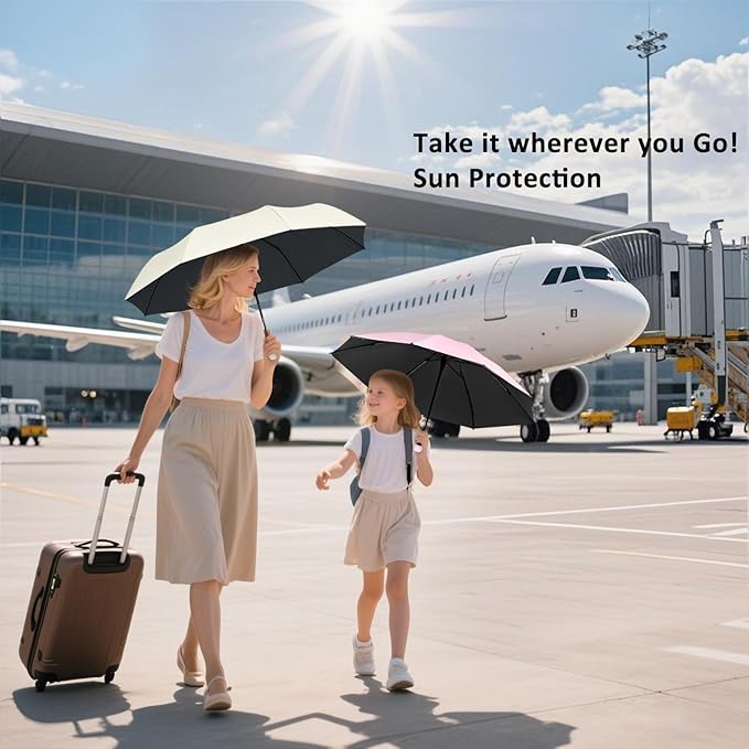 BAODINI Travel Essentials Mini Umbrella for Purse With Case Small Compact UV Sun Protection Lightweight Tiny Pocket Manual Open Close Umbrella for Women Kids and Men Fit Purse Backpack