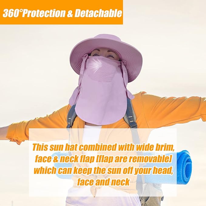 Fishing Hat for Men & Women, Outdoor UV Sun Protection Wide Brim Hat with Face Cover & Neck Flap