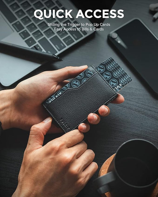 VULKIT Card Holder Wallet with Double ID Windows RFID Blocking Pop Up Wallet Minimalist Design for 12 Cards