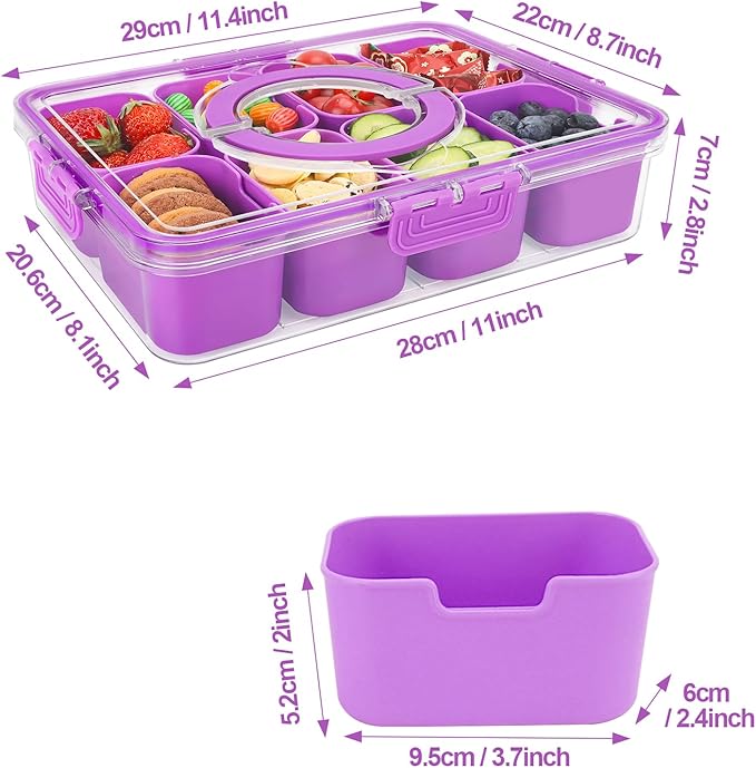 shopwithgreen Snackle Box Container, Divided Serving Tray with Lid and Handle for Party, Veggies, Fruit, Nuts, Food Tray Platter Charcuterie Snack Box Container for Entertaining, Picnic, Purple