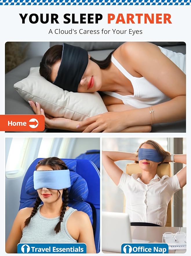 Sleep Mask, Eye Mask for Sleeping, Upgrade Ultra-Soft Blackout Eye Cover for Women Men, Wider Adjustable Strap for Side Sleeper, Travel, Nap, Yoga, Relief Eye, Blue