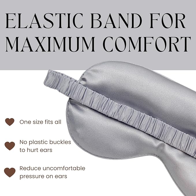 Silk Satin Sleeping Eye Mask, Silvergrey Sleep Eye Mask Night Blindfold for Women and Men, Soft Breathable Blackout Eyeshade Eye Cover for Travel, Wedding Bridesmaid Gift