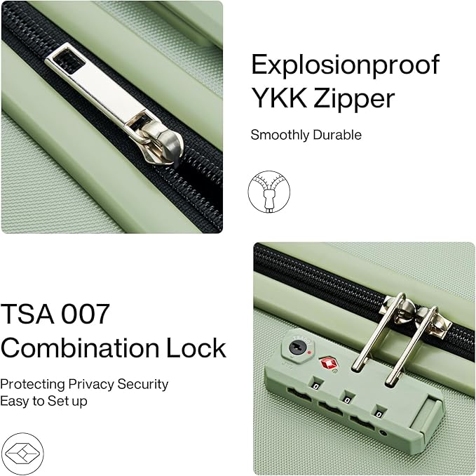 MILADA Underseat Carry On Luggage With Wheels 16 Inch Small Suitcase Underseat Carry On bag Mini Travel Luggage Personal Item Hard Case Luggage TSA Approved Luggage,Bamboo Green