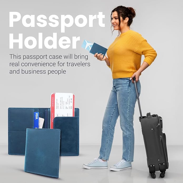 Retro Travel Genuine Leather Passport Holder with Folding Wallet Design