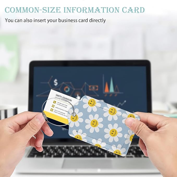 2 Pack Luggage Tag for Suitcases Cute White Daisy Flowers PU Leather Bag Travel Suitcase ID Identifier Baggage Tags for Women Men Travel