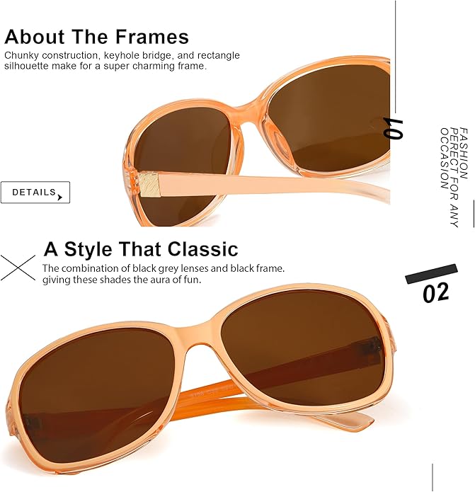 SIPHEW Polarized Sunglasses for Women | Vintage Square Sunglasses w UV400 Protection | Womens Wraparound Shade